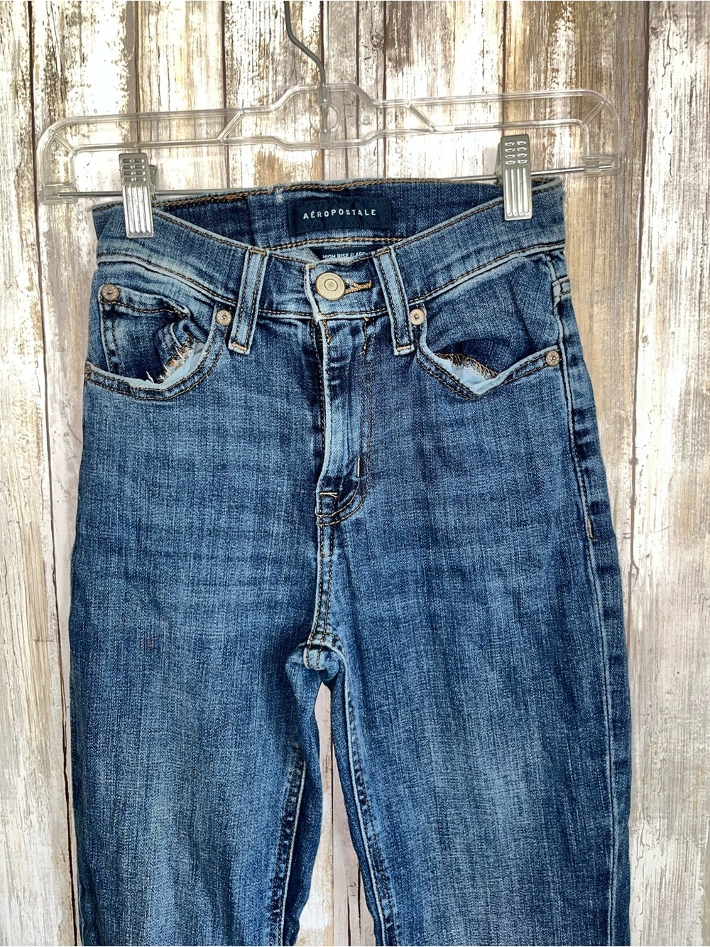 Aeropostale High Rise Flare Jeans Women 000 Dark Wash Stretch Denim - Picture 3 of 6